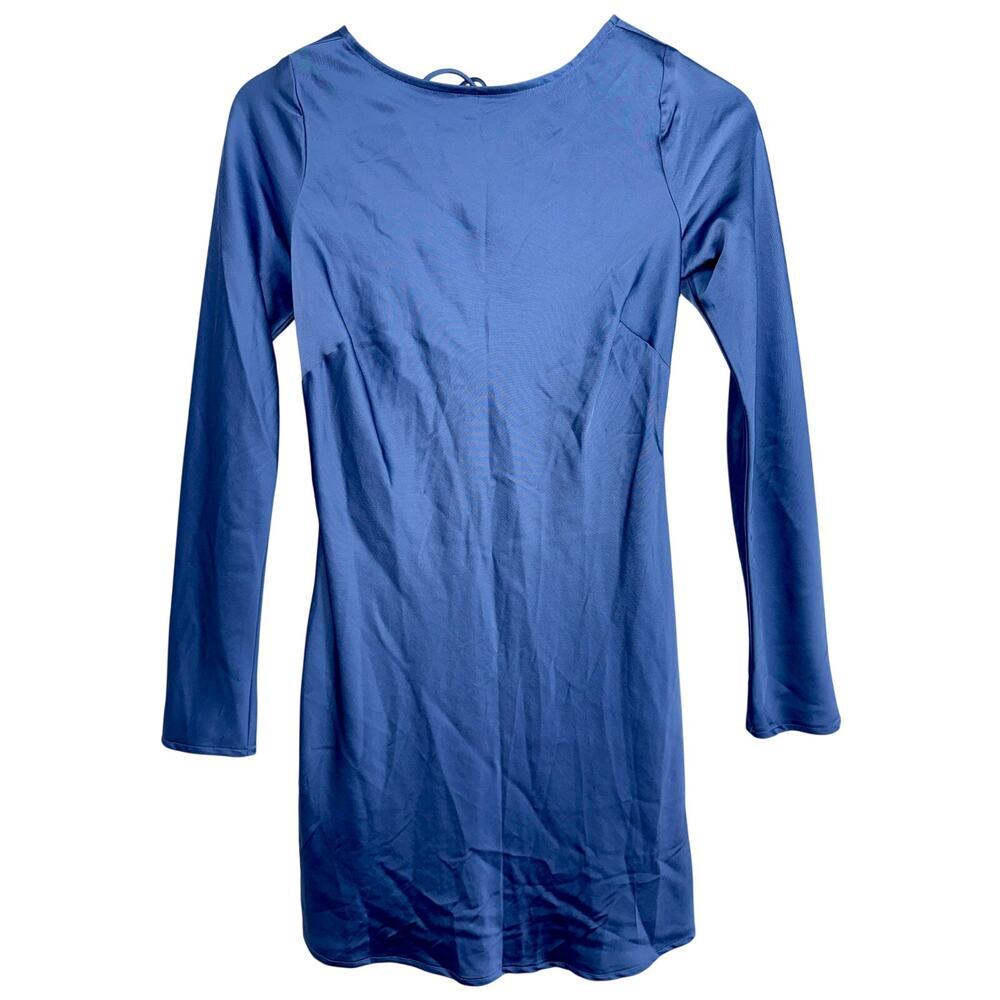 NWT Abercrombie & Fitch Blue Open Back Long Sleeve Mini Dress Womens Size XS NEW